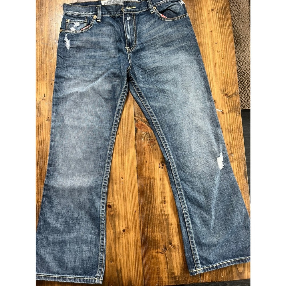 Kentucky Denim Mens Distressed Straight Leg Jeans Blue Medium Wash Size 36
